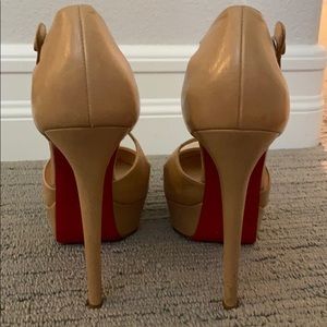 Tan Christian Louboutin platform strappy heels